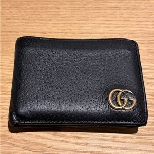 Gucci Black Leather Card Holder with Gold Logo